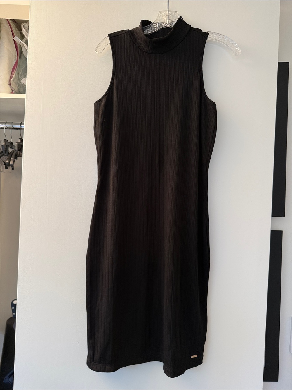 Armani Exchange Sleeveless Black Ribbed Mock Neck Dress - size L - NWT